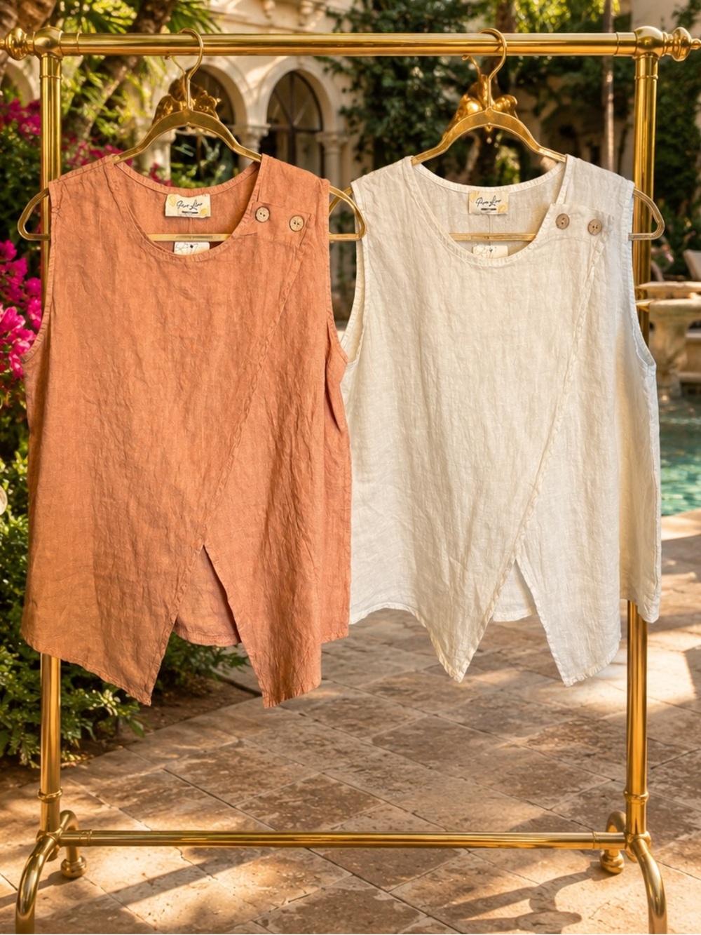 Italian Linen Sleeveless Button Top OS Puro Lino